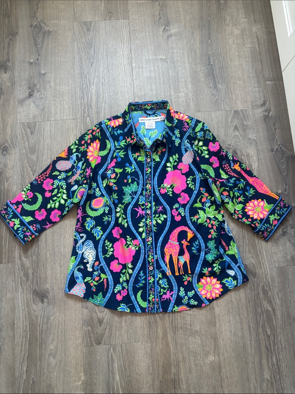 Gretchen Scott XL Navy Jungle Symphony Button-Up Top - Picture 3 of 3
